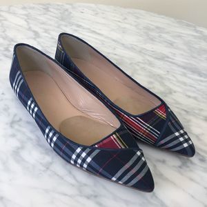 J. Crew Red and Blue Plaid Pointed Toe Flats